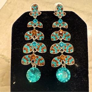 Vintage Teal and Brown Crystal Teardrop Earrings